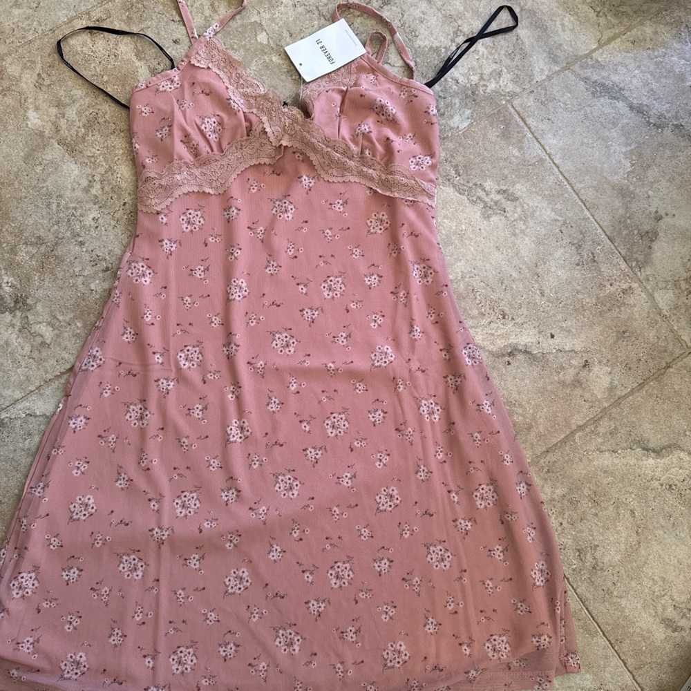 NWT forever 21 blush floral strapless mini camisole dress lingerie look small